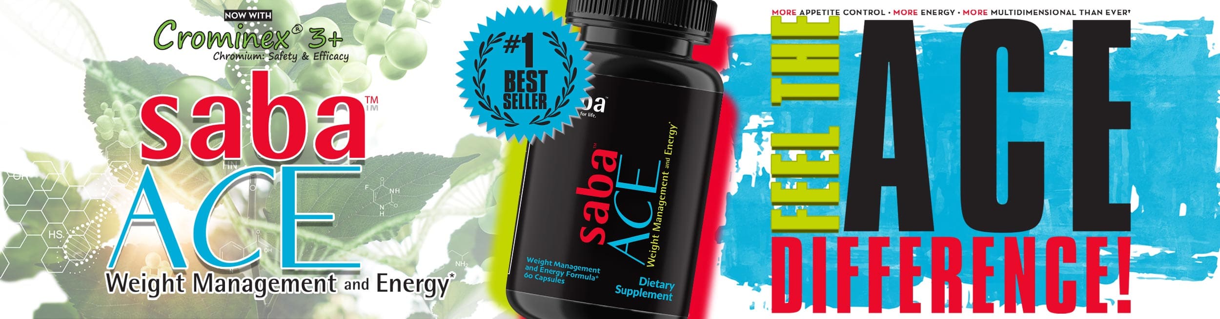 Saba ACE weight management and energy supplement featuring Crominex 3+
